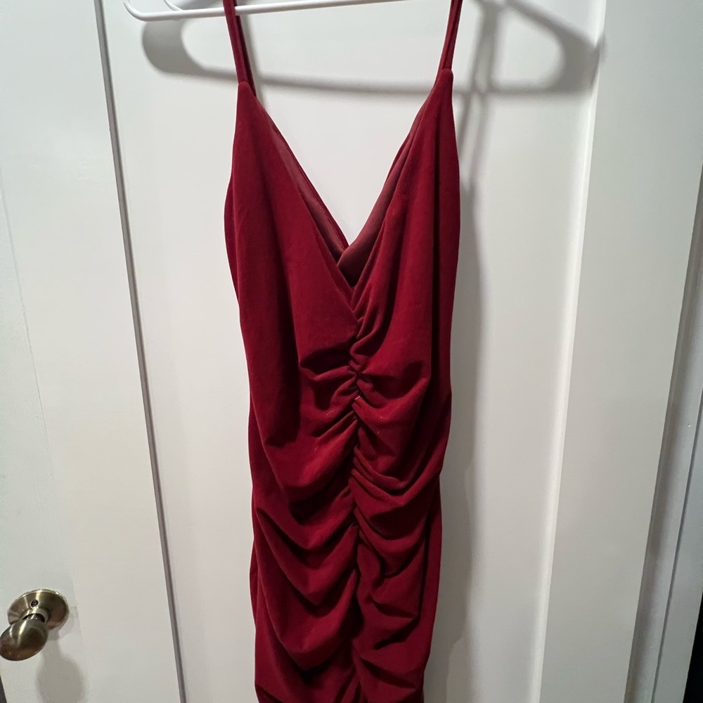 SHEIN Deep Red Gathered Mini Dress